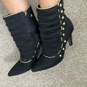 Black and gold ankle boots